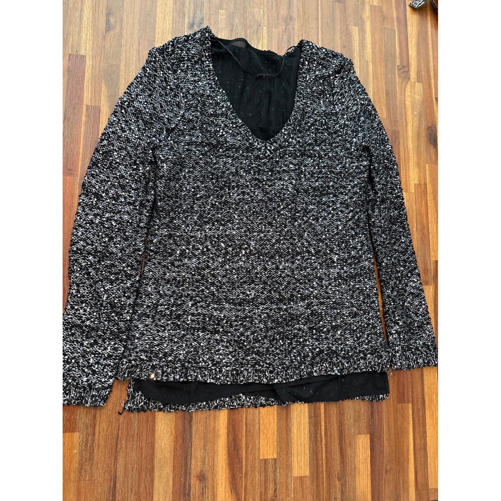 Cynthia Rowley Sequin Knit Sweater Women Medium Black White Excellent Layered